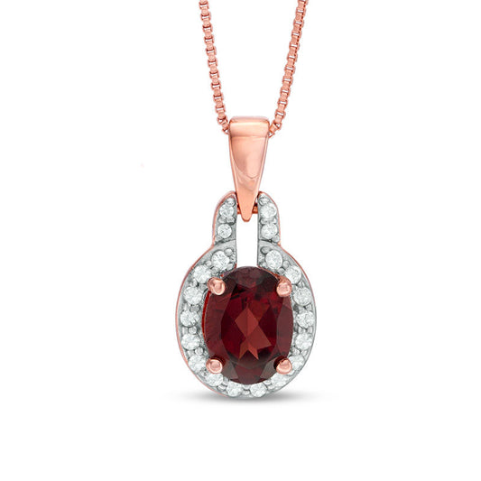Oval Garnet and White Topaz Doorknocker Frame Pendant in Sterling Silver with 14K Rose Gold Plate