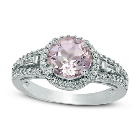 8.0mm Rose de France Amethyst and Lab-Created White Sapphire Frame Engagement Ring in Sterling Silver