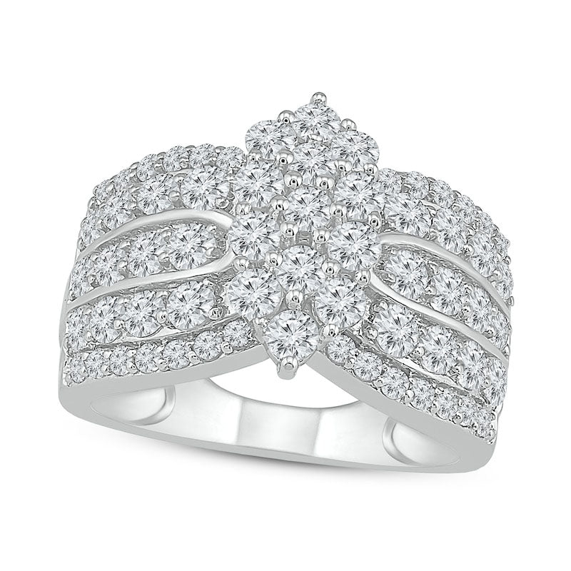 Lab-Created White Sapphire Marquise Composite Multi-Row Ring in Solid 10K White Gold