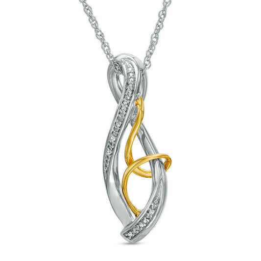 Natural Diamond Accent Infinity Swirl Pendant in Sterling Silver and 10K Yellow Gold