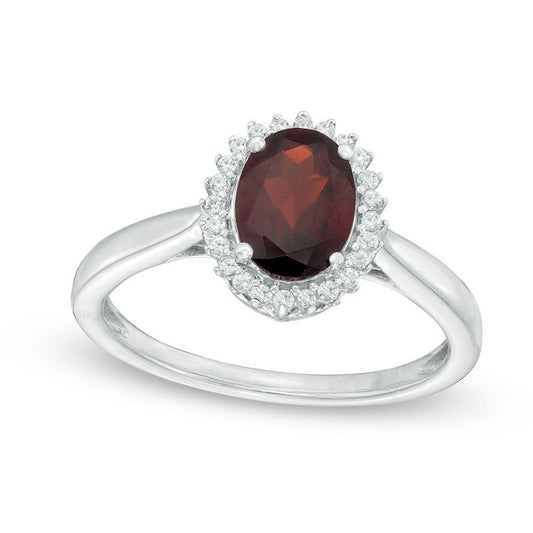 Oval Garnet and Lab-Created White Sapphire Frame Ring in Solid 10K White Gold