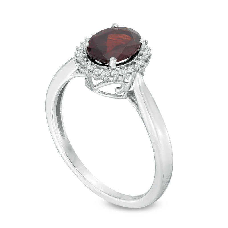 Oval Garnet and Lab-Created White Sapphire Frame Ring in Solid 10K White Gold
