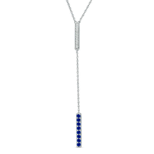 Lab-Created Blue and White Sapphire Double Bar Lariat-Style Necklace in Sterling Silver