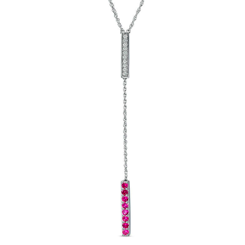 Lab-Created Ruby and White Sapphire Double Bar Lariat-Style Necklace in Sterling Silver