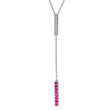 Lab-Created Ruby and White Sapphire Double Bar Lariat-Style Necklace in Sterling Silver