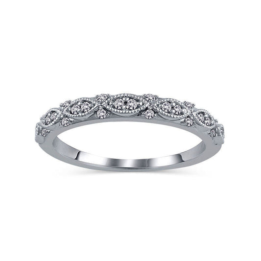 0.13 CT. T.W. Natural Diamond Art Deco Anniversary Band in Solid 14K White Gold
