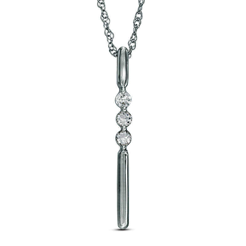 Lab-Created White Sapphire Linear Three Stone Bar Pendant in Sterling Silver
