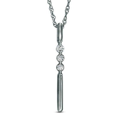 Lab-Created White Sapphire Linear Three Stone Bar Pendant in Sterling Silver