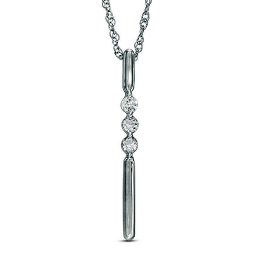 Lab-Created White Sapphire Linear Three Stone Bar Pendant in Sterling Silver