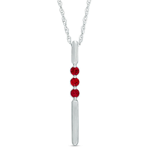 Lab-Created Ruby Linear Three Stone Bar Pendant in Sterling Silver