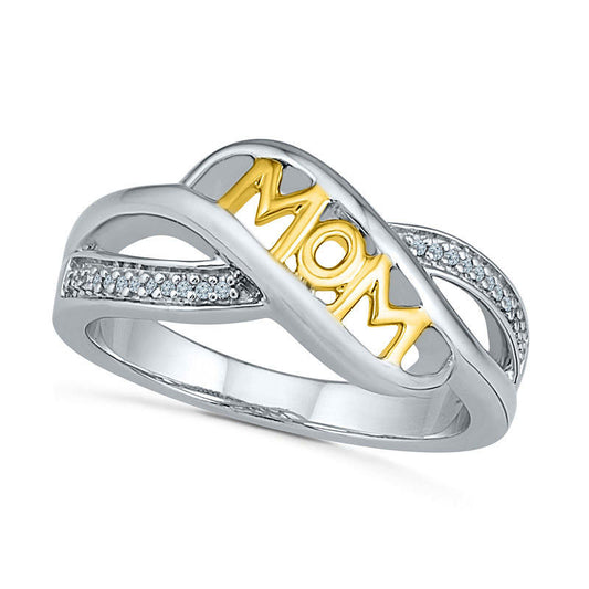 Natural Diamond Accent MOM Crossover Ring in Sterling Silver and Solid 10K Yellow Gold