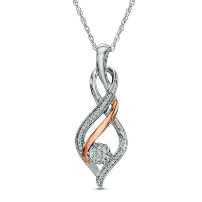 Natural Diamond Accent Infinity Twist Pendant in Sterling Silver and 10K Rose Gold