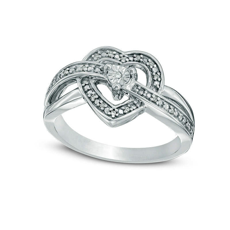 Natural Diamond Accent Heart Frame Crossover Ring in Sterling Silver