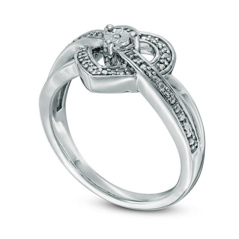Natural Diamond Accent Heart Frame Crossover Ring in Sterling Silver