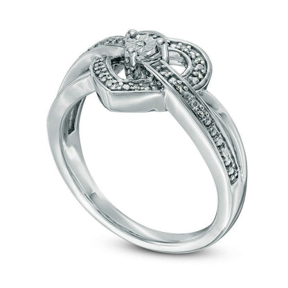 Natural Diamond Accent Heart Frame Crossover Ring in Sterling Silver