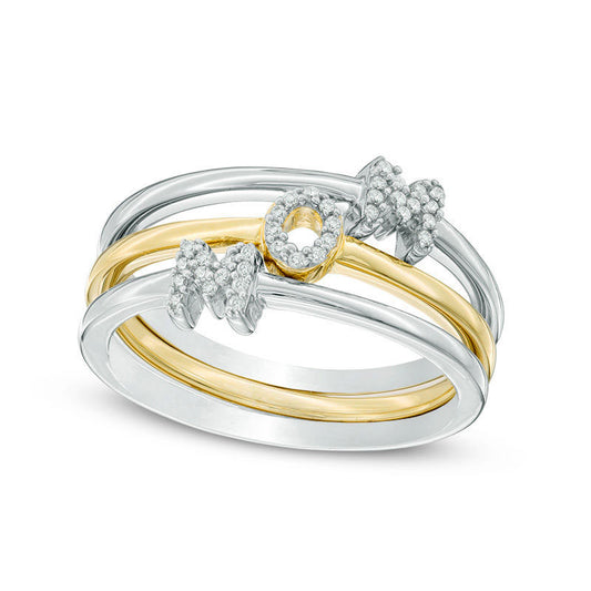 Natural Diamond Accent MOM Three Piece Stackable Ring Set in Sterling Silver and Solid 10K Yellow Gold