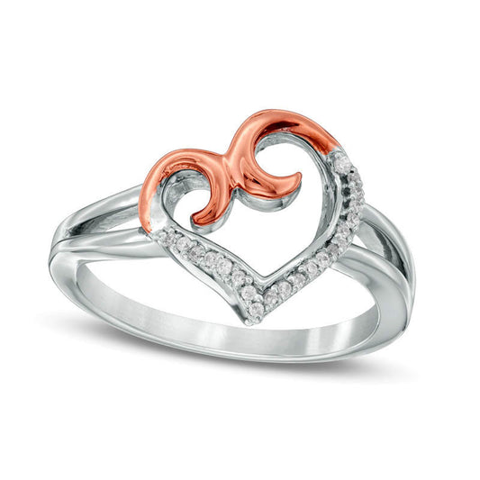 Natural Diamond Accent Swirl Heart Ring in Sterling Silver and Solid 10K Rose Gold