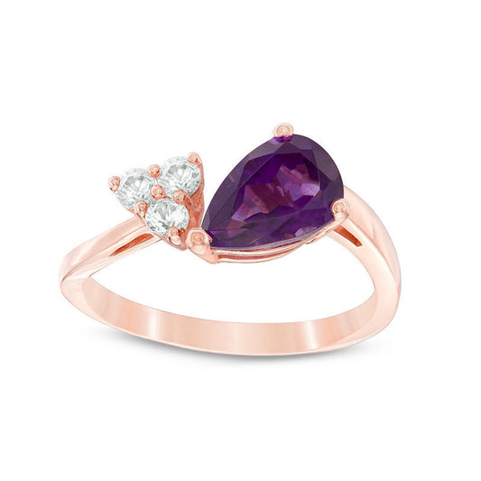 Pear-Shaped Amethyst and Lab-Created White Sapphire Wrap Ring in Sterling Silver with Solid 14K Rose Gold Plate