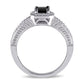 0.88 CT. T.W. Emerald-Cut Enhanced Black and White Natural Diamond Antique Vintage-Style Engagement Ring in Solid 10K White Gold