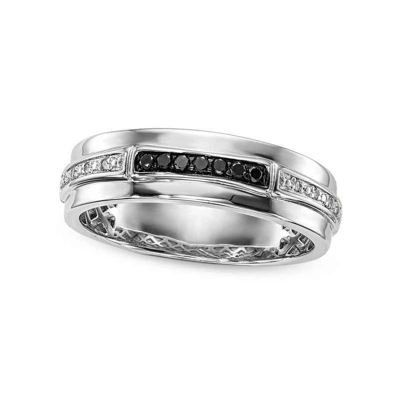 Mens 0.13 CT. T.W. Enhanced Black and White Natural Diamond Row Band in Sterling Silver