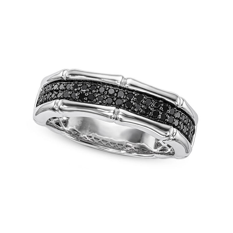 Mens 0.33 CT. T.W. Enhanced Black Natural Diamond Two Row Bamboo Edge Wedding Band in Sterling Silver