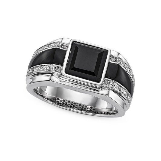 Mens 8.0mm Square-Cut Onyx and Natural Diamond Accent Band in Sterling Silver
