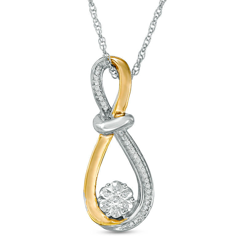 Natural Diamond Accent Flower Composite Infinity Pendant in Sterling Silver and 10K Yellow Gold