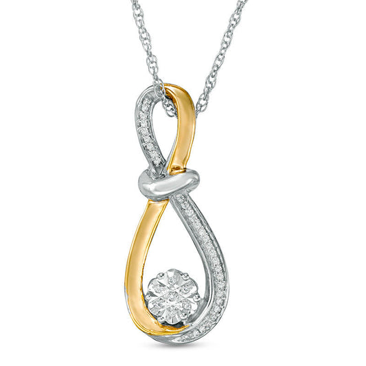 Natural Diamond Accent Flower Composite Infinity Pendant in Sterling Silver and 10K Yellow Gold