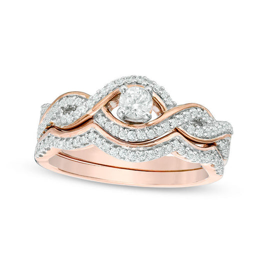 0.50 CT. T.W. Natural Diamond Bypass Frame Twist Bridal Engagement Ring Set in Solid 10K Rose Gold