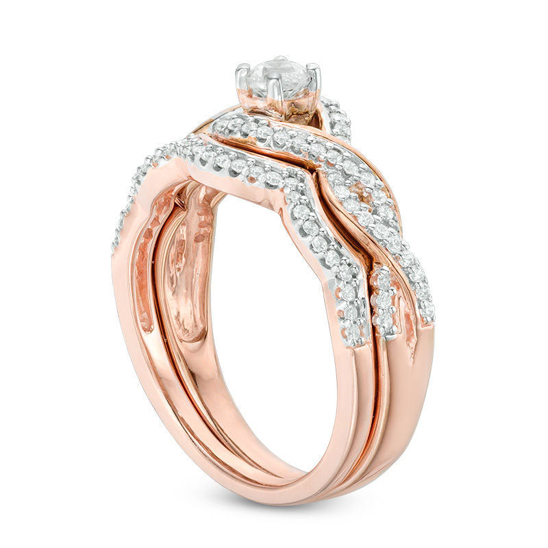0.50 CT. T.W. Natural Diamond Bypass Frame Twist Bridal Engagement Ring Set in Solid 10K Rose Gold