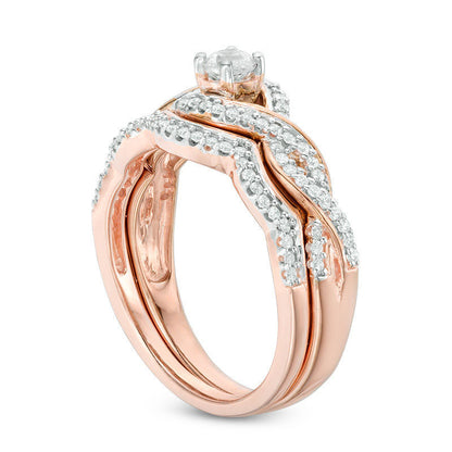 0.50 CT. T.W. Natural Diamond Bypass Frame Twist Bridal Engagement Ring Set in Solid 10K Rose Gold