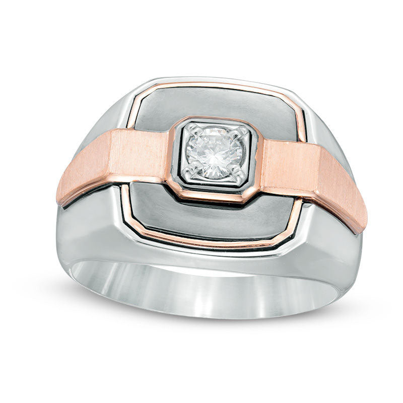 Mens 0.33 CT. Natural Clarity Enhanced Diamond Solitaire Signet Ring in Solid 14K Two-Tone Gold