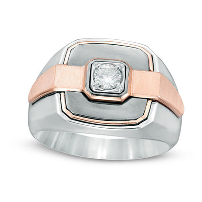 Mens 0.33 CT. Natural Clarity Enhanced Diamond Solitaire Signet Ring in Solid 14K Two-Tone Gold
