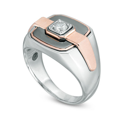 Mens 0.33 CT. Natural Clarity Enhanced Diamond Solitaire Signet Ring in Solid 14K Two-Tone Gold