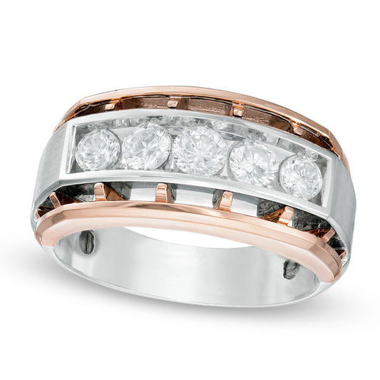 Mens 1.0 CT. T.W. Natural Diamond Five Stone Wedding Band in Solid 10K Two-Tone Gold