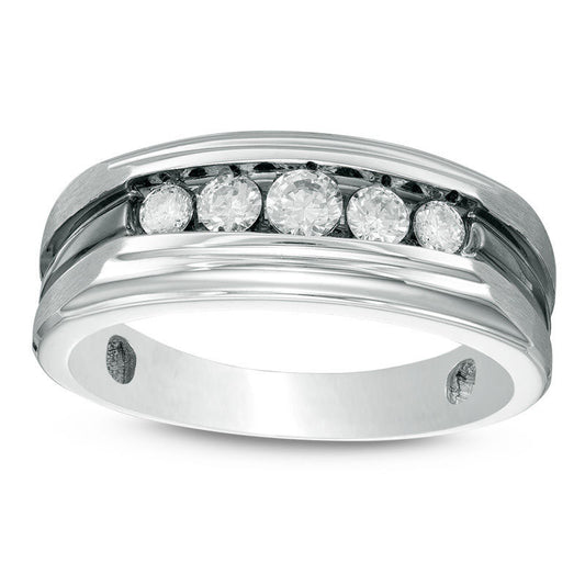 Mens 0.50 CT. T.W. Natural Diamond Five Stone Wedding Band in Solid 10K White Gold