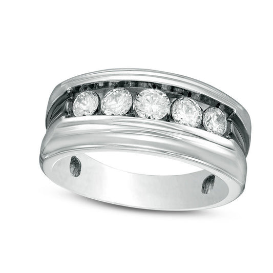 Mens 1.0 CT T.W. Natural Diamond Five Stone Wedding Band in Solid 10K White Gold