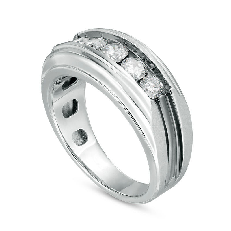 Mens 1.0 CT T.W. Natural Diamond Five Stone Wedding Band in Solid 10K White Gold