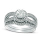 6.0mm Lab-Created White Sapphire Frame Antique Vintage-Style Split Shank Bridal Engagement Ring Set in Sterling Silver