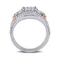 1.5 CT. T.W. Natural Diamond Three Stone Frame Collar Bridal Engagement Ring Set in Solid 10K Two-Toned Gold
