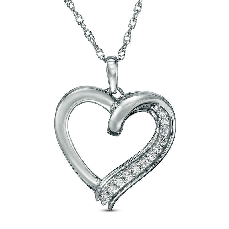 0.13 CT. T.W. Natural Diamond Heart Pendant in Sterling Silver