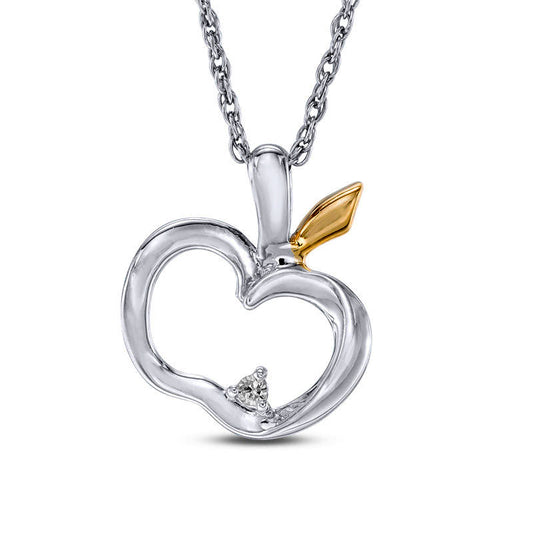 Natural Diamond Accent Apple Pendant in Sterling Silver and 10K Yellow Gold
