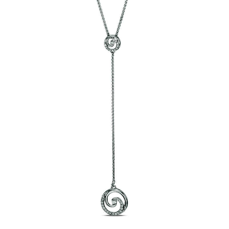0.17 CT. T.W. Natural Diamond Swirl "Y" Necklace in Sterling Silver - 38"