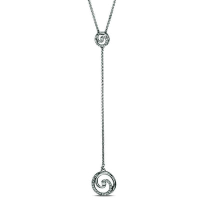 0.17 CT. T.W. Natural Diamond Swirl "Y" Necklace in Sterling Silver - 38"
