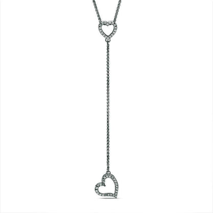 0.17 CT. T.W. Natural Diamond Tilted Heart "Y" Necklace in Sterling Silver - 38"