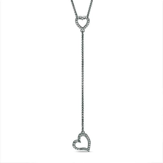 0.17 CT. T.W. Natural Diamond Tilted Heart "Y" Necklace in Sterling Silver - 38"