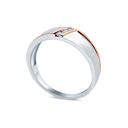 Ladies Natural Diamond Accent Three Stone Slant Bypass Stripe Wedding Band in Solid 10K Two-Tone Gold