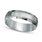 Mens 6.0mm Brushed Center Milgrain Comfort Fit Wedding Band in Solid 10K White Gold