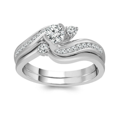 0.63 CT. T.W. Natural Diamond Bypass Bridal Engagement Ring Set in Solid 14K White Gold