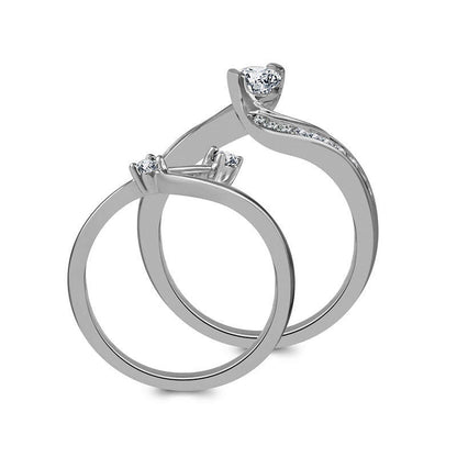 0.63 CT. T.W. Natural Diamond Bypass Bridal Engagement Ring Set in Solid 14K White Gold